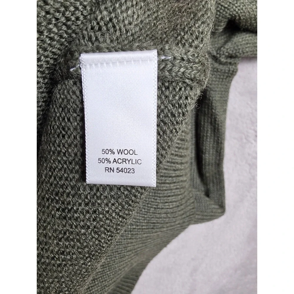 Banana Republic Sweater Men M Green Quarter Zip Epaulets Wool Blend Italian Yarn
